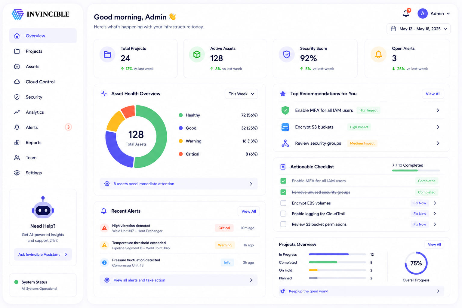 Invincible Blockchain administrator dashboard