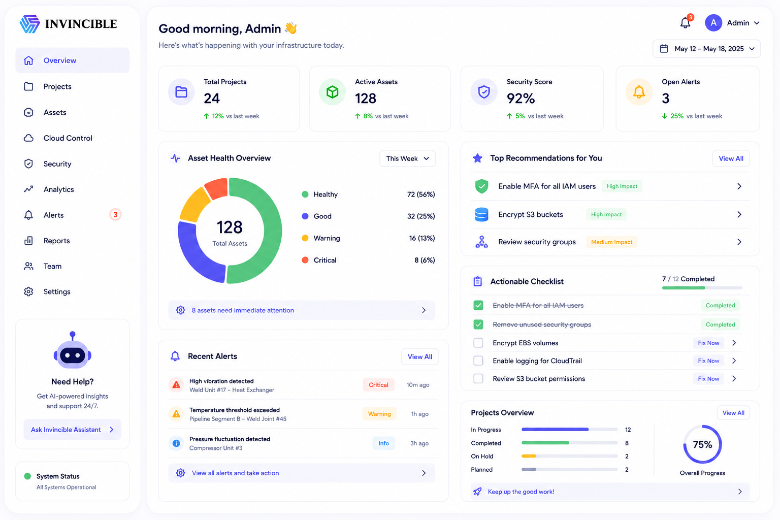 Invincible Blockchain administrator dashboard