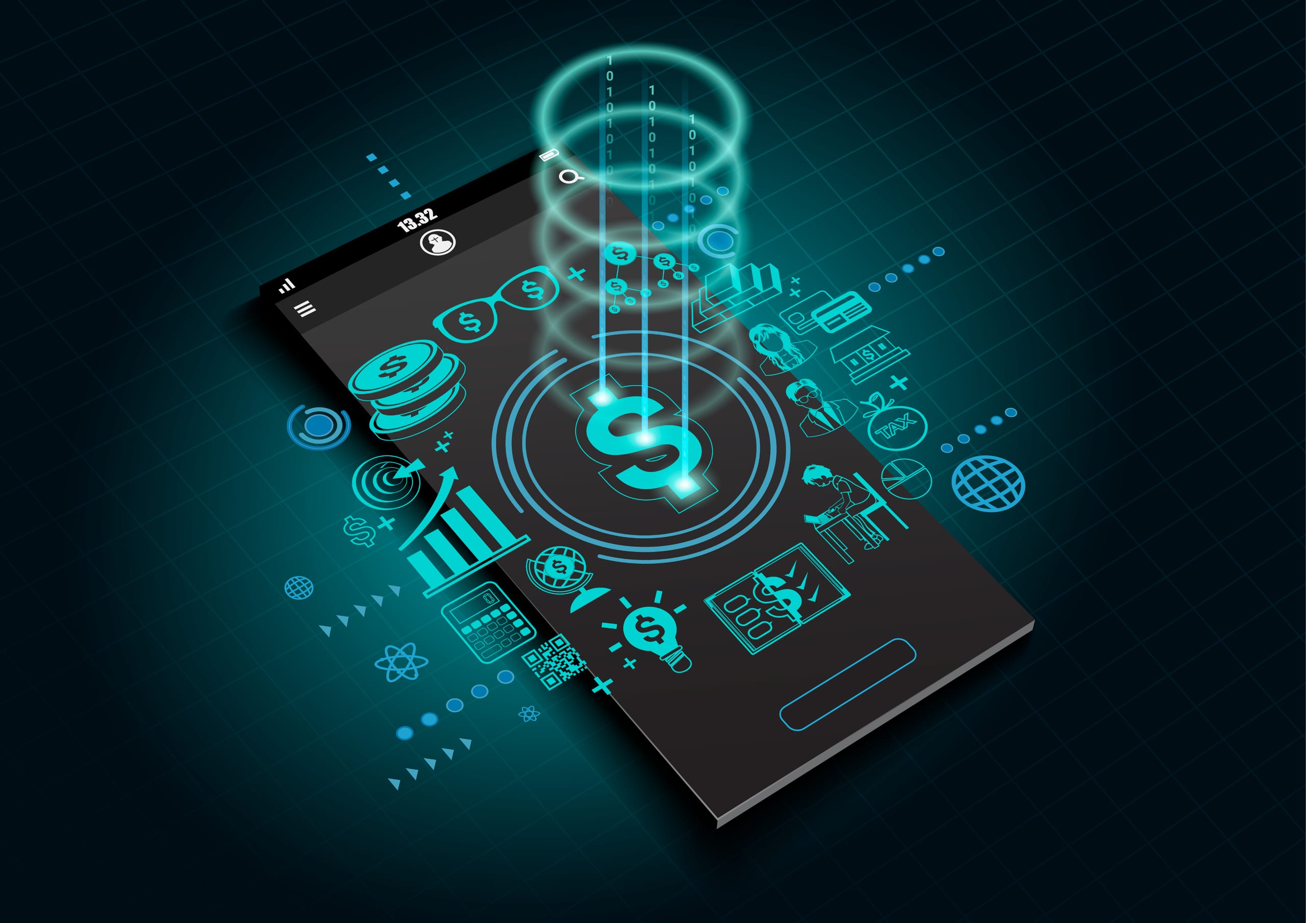 Glowing data core rising from a circuit board, representing Web3 infrastructure