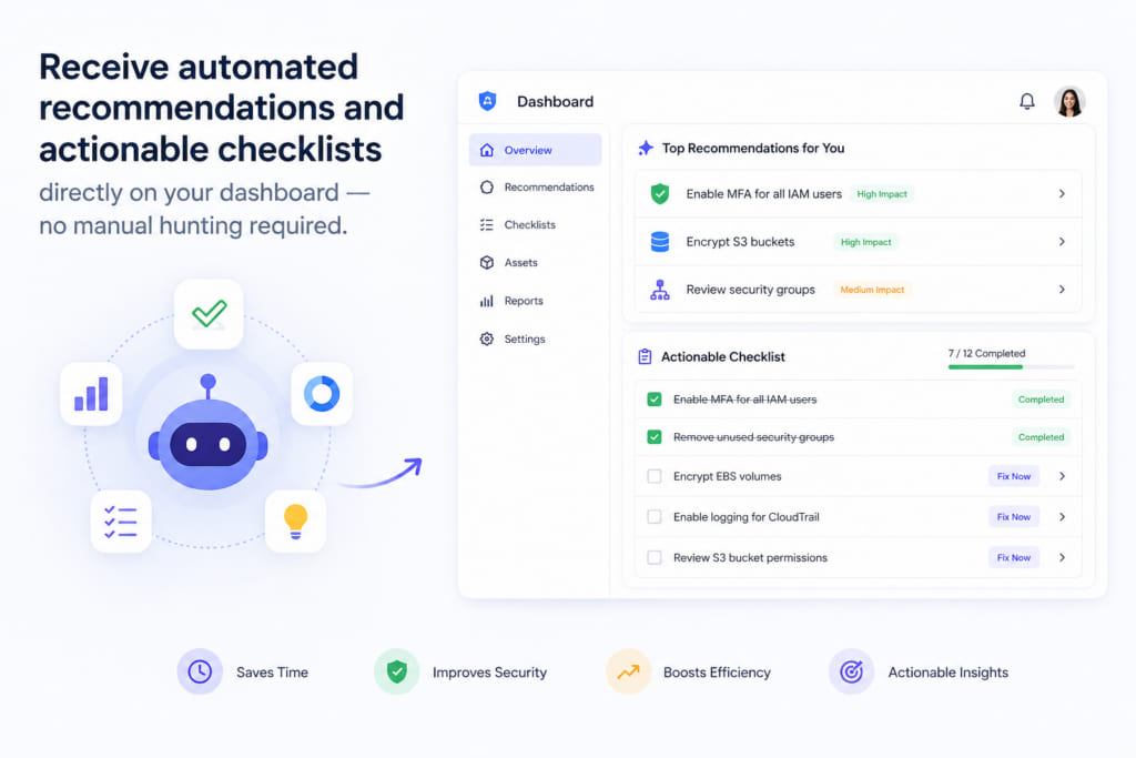 Automated recommendations and actionable checklists