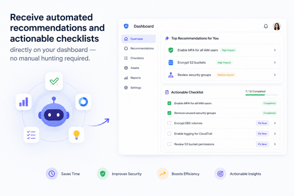 Automated recommendations and actionable checklists