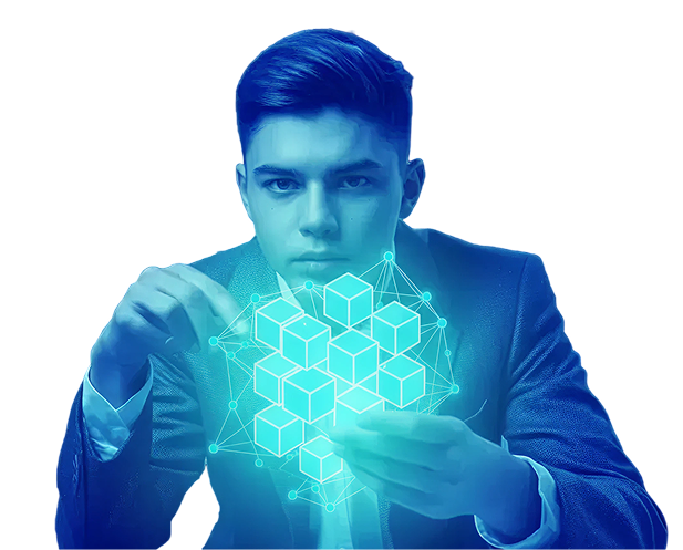 Secured blockchain network guarded by a shield, flanked by a threat actor, legal scales and cloud infrastructure